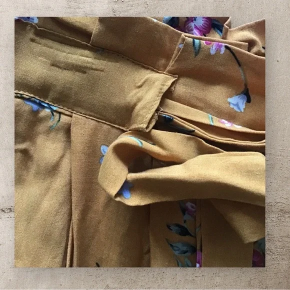 RE:NAMED Wide Leg Pants Mustard Print Pockets Elastic Waistband NWOT SZ S - Picture 2 of 7